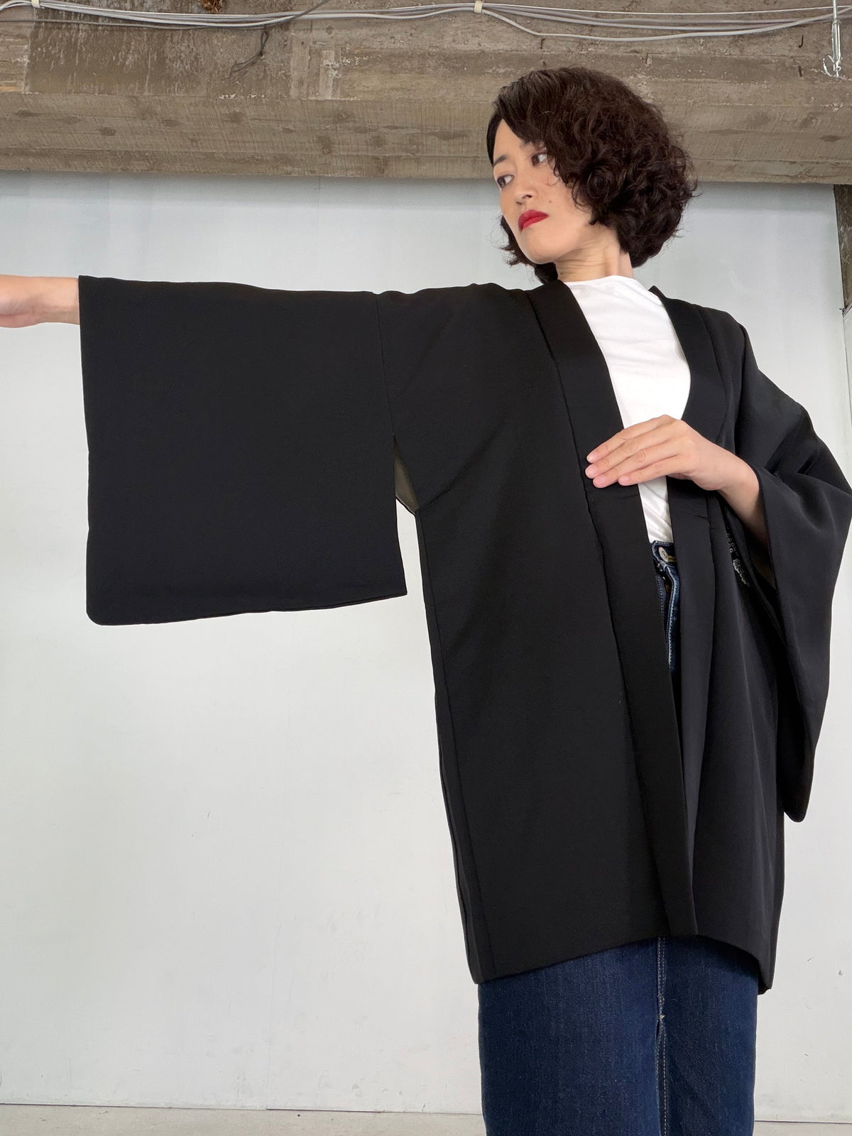 VINTAGE BLACK HAORI  "BLK204" *damage