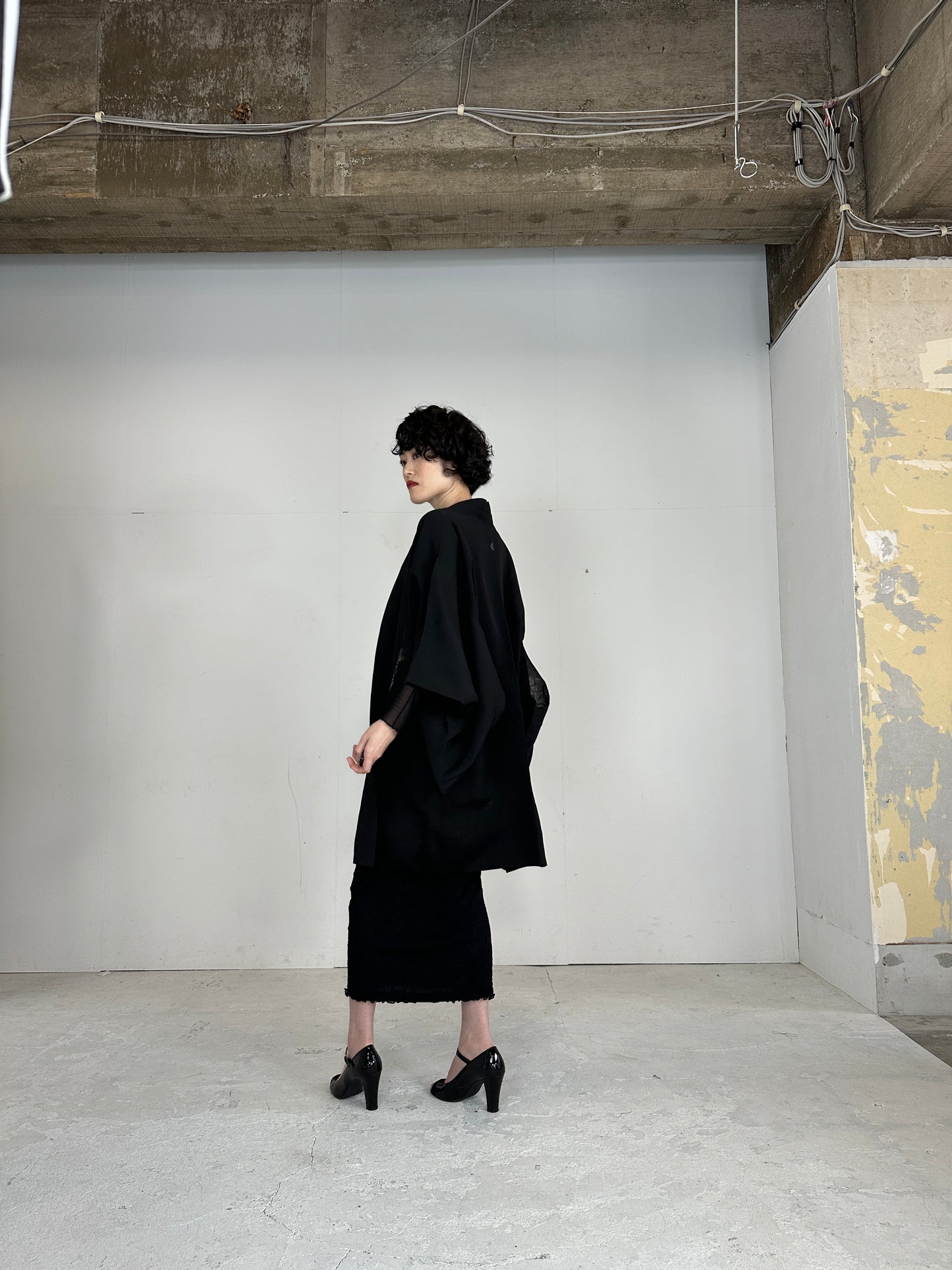 VINTAGE BLACK HAORI SHEER “ryusui_nadeshiko”