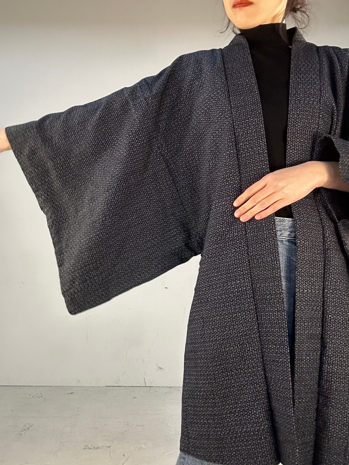 KAWAII HAORI oversized  "kasuri kuro"