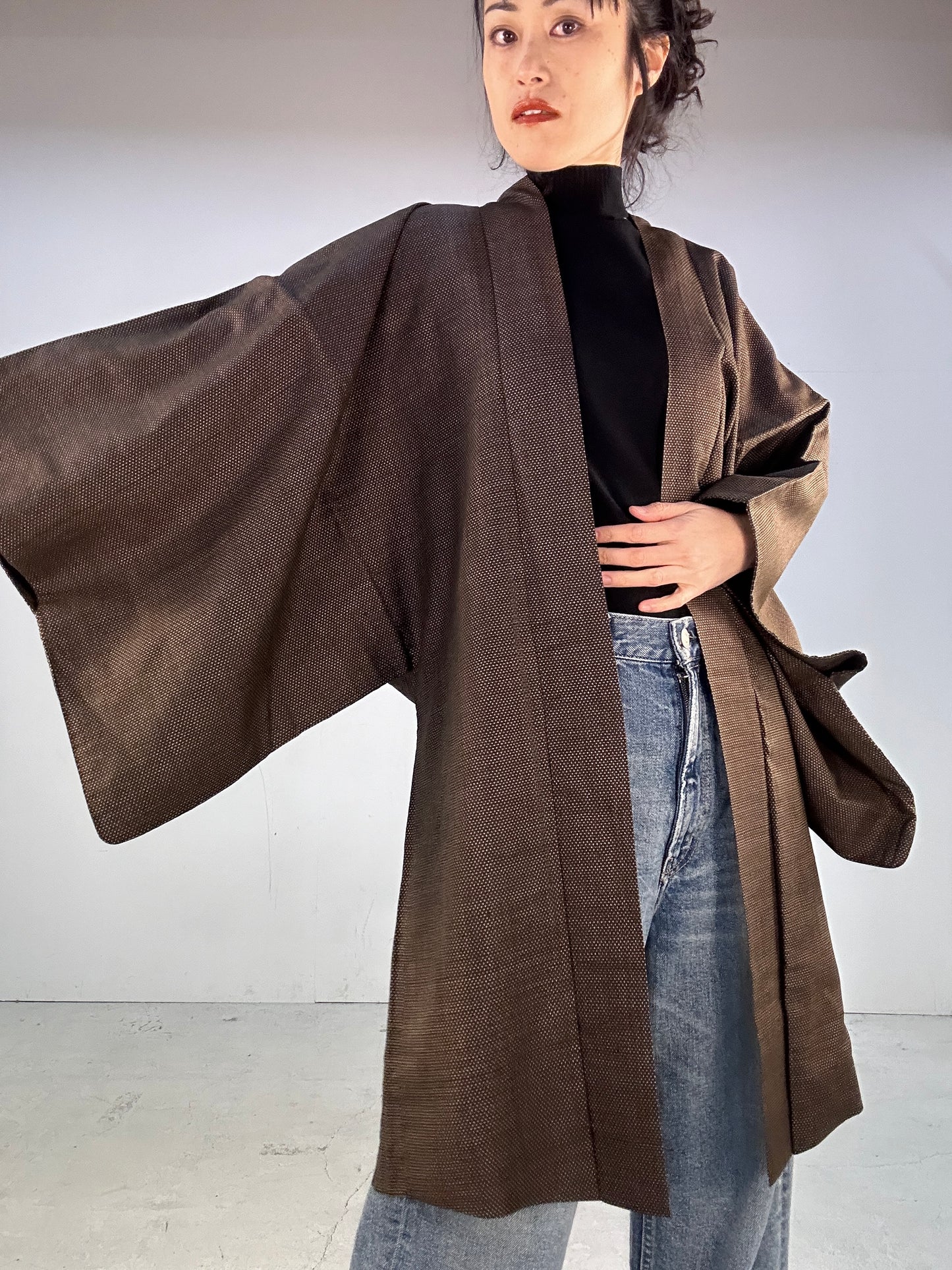 KAWAII HAORI oversized  "Oshima tsumugi yokogasuri"