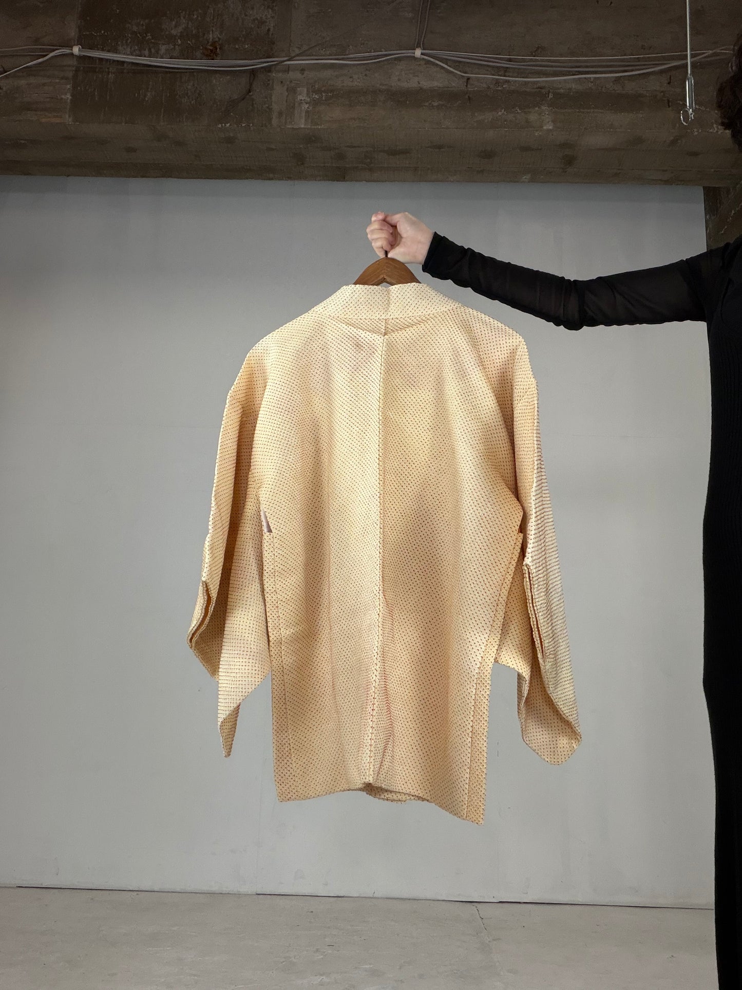 VINTAGE SHIBORI HAORI "yellow-ougi, SIB200"