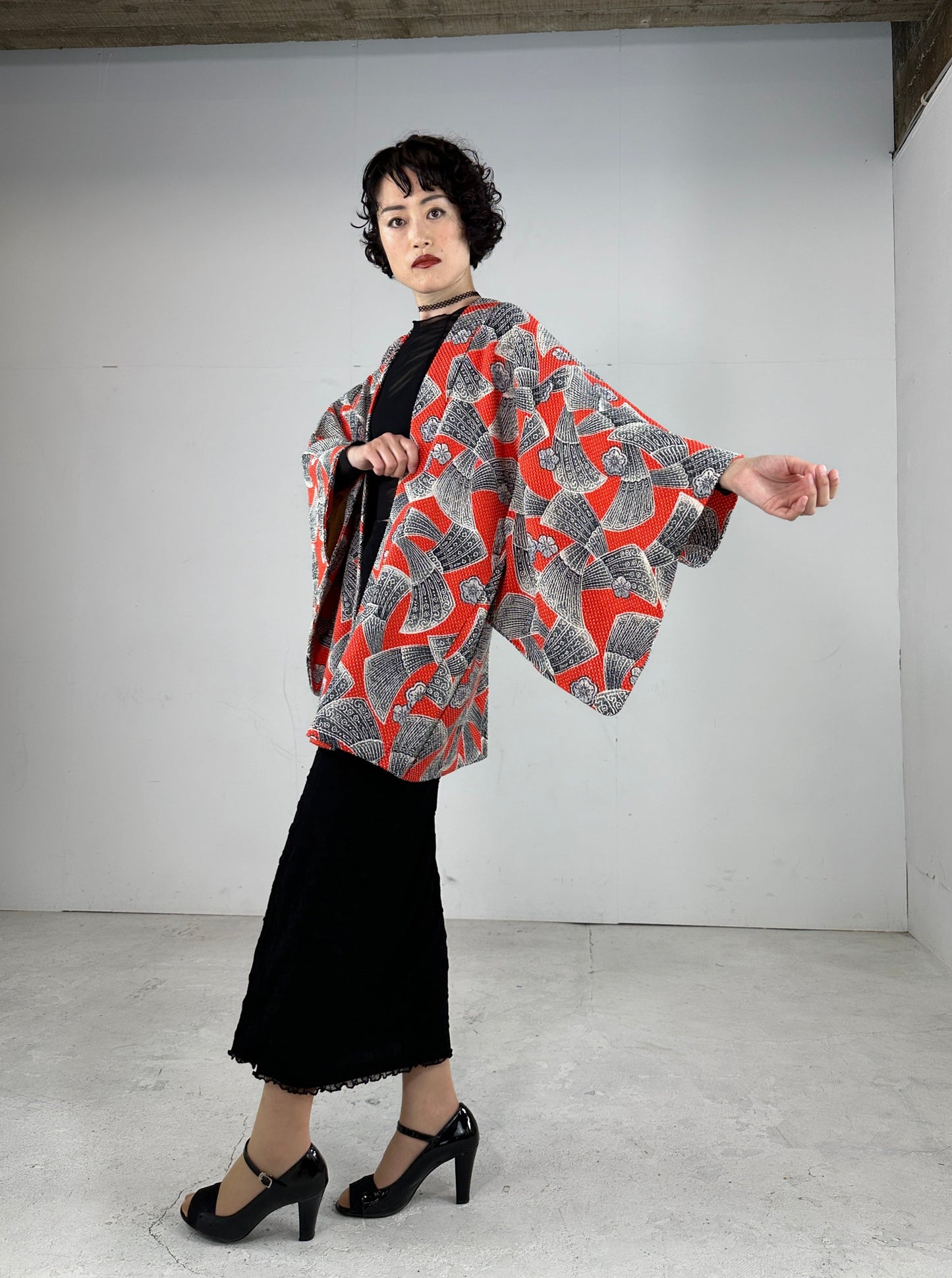 VINTAGE SHIBORI HAORI fujimusume ougi