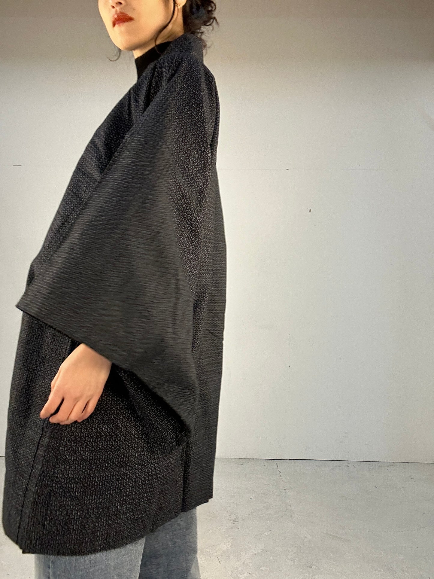 KAWAII HAORI oversized  "kasuri kuro"