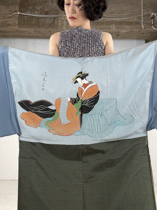 VINTAGE KAWAII HAORI oversized  "oshima, rare bijinga-midori, art Liningm, curated selection"