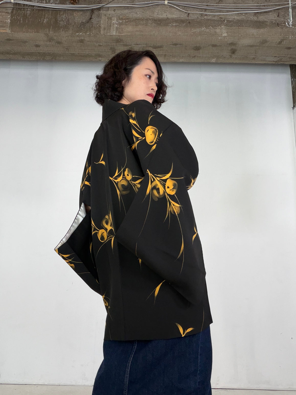 VINTAGE BLACK HAORI  "BLK203" *damage