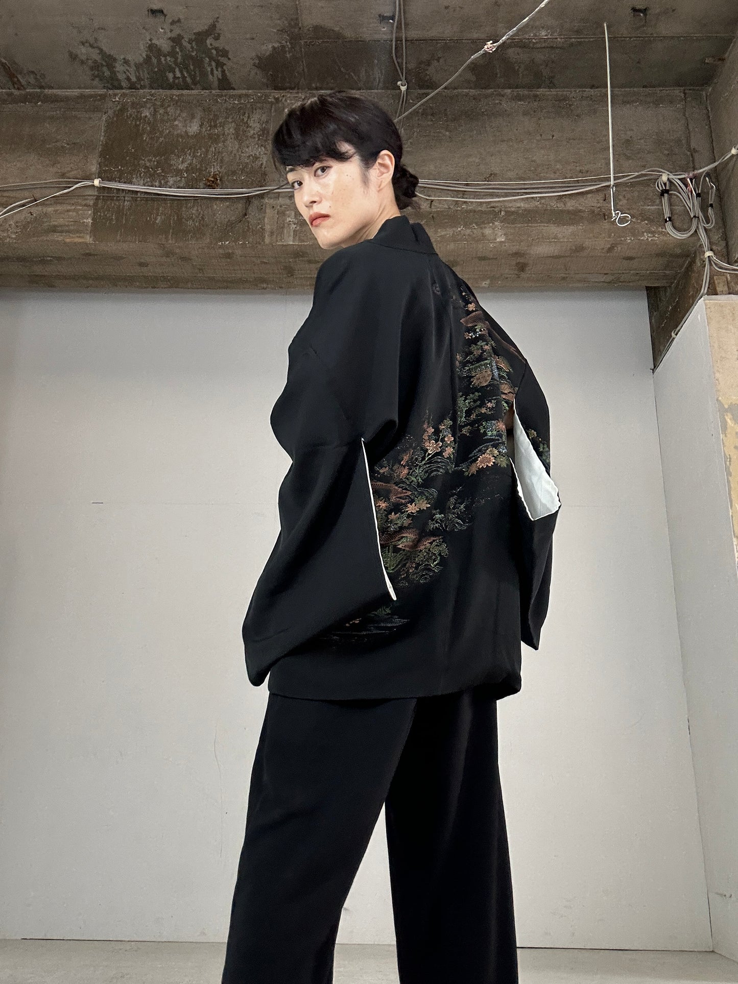 VINTAGE BLACK HAORI "gin no"