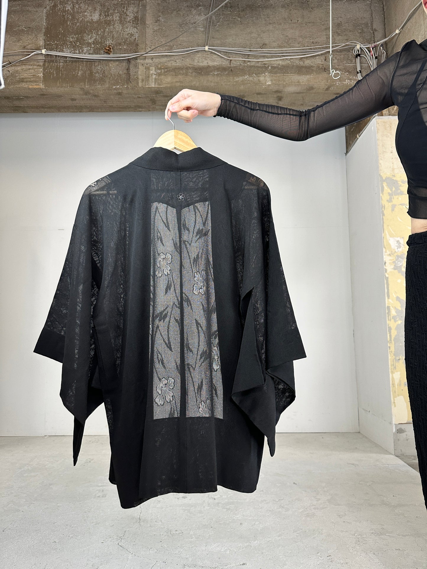 VINTAGE BLACK HAORI SHEER “youbana”