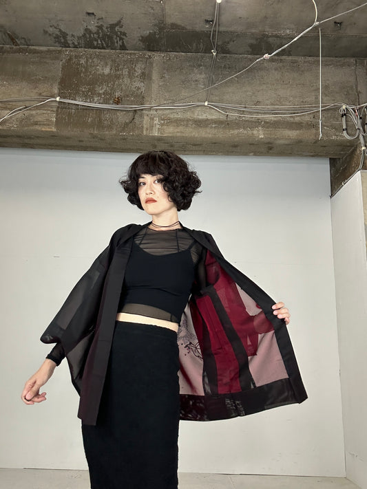 VINTAGE BLACK HAORI SHEER “aka konomi ha"