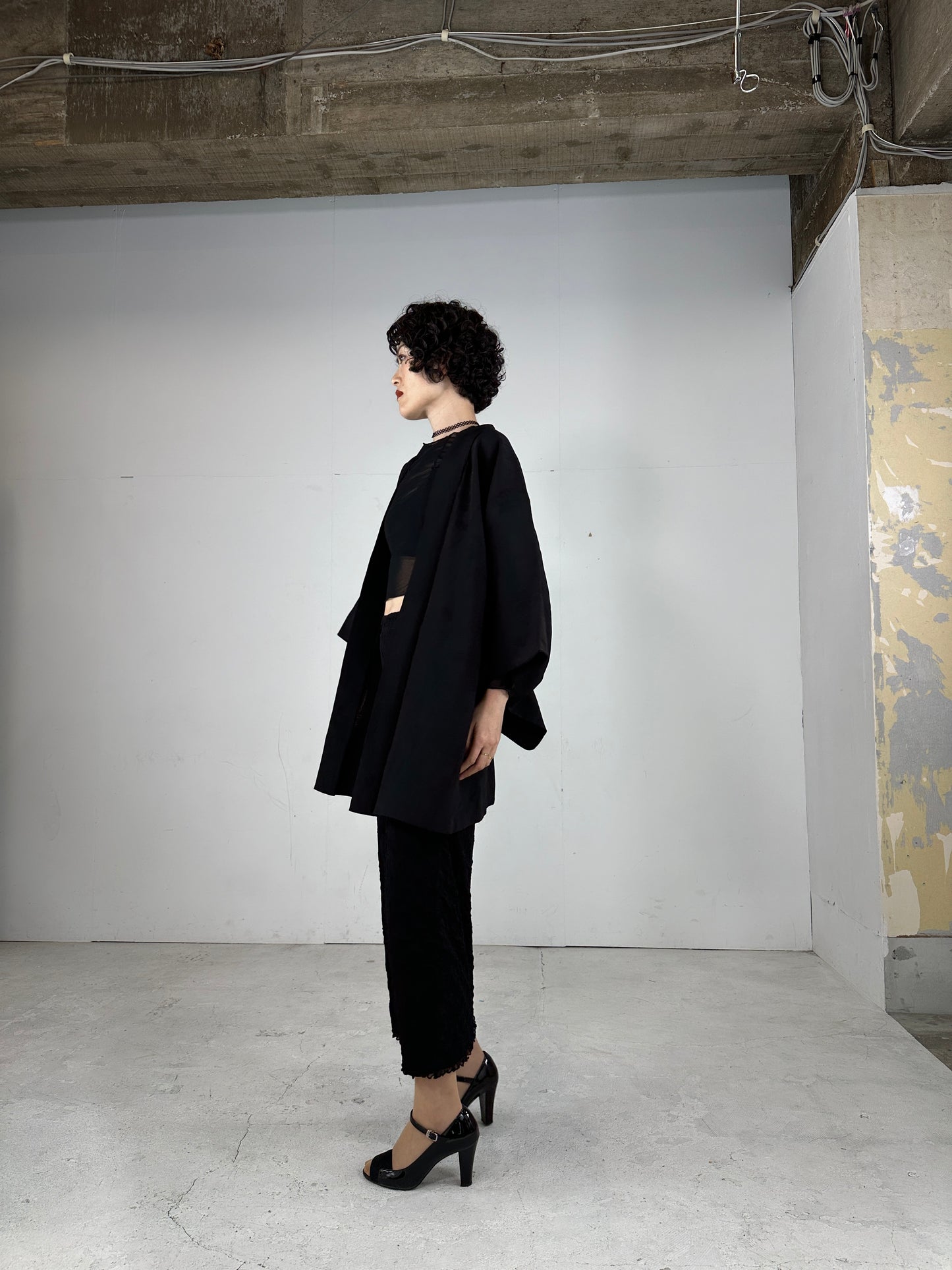 BLACK HAORI SHEER "hagi"