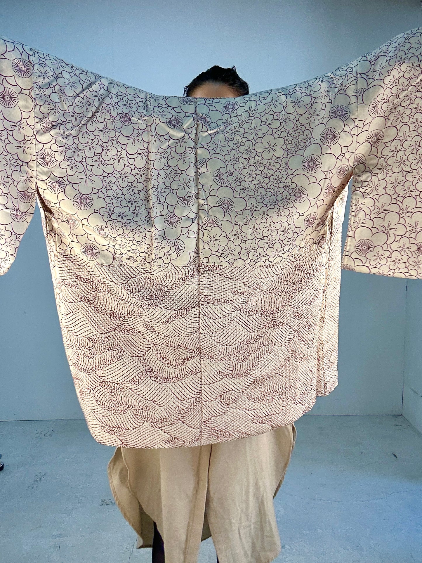 VINTAGE SHIBORI HAORI shiro ume