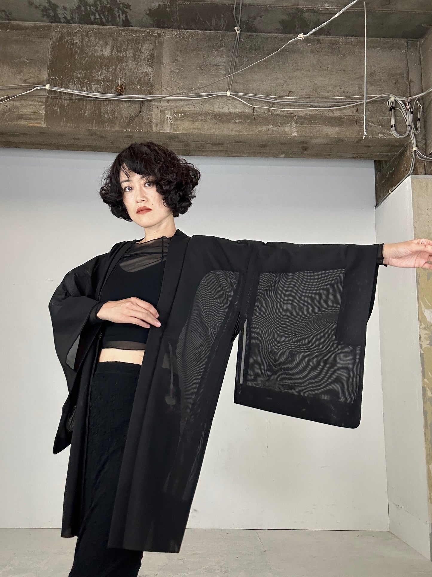 VINTAGE BLACK HAORI SHEER “aka 005 jyumoku"