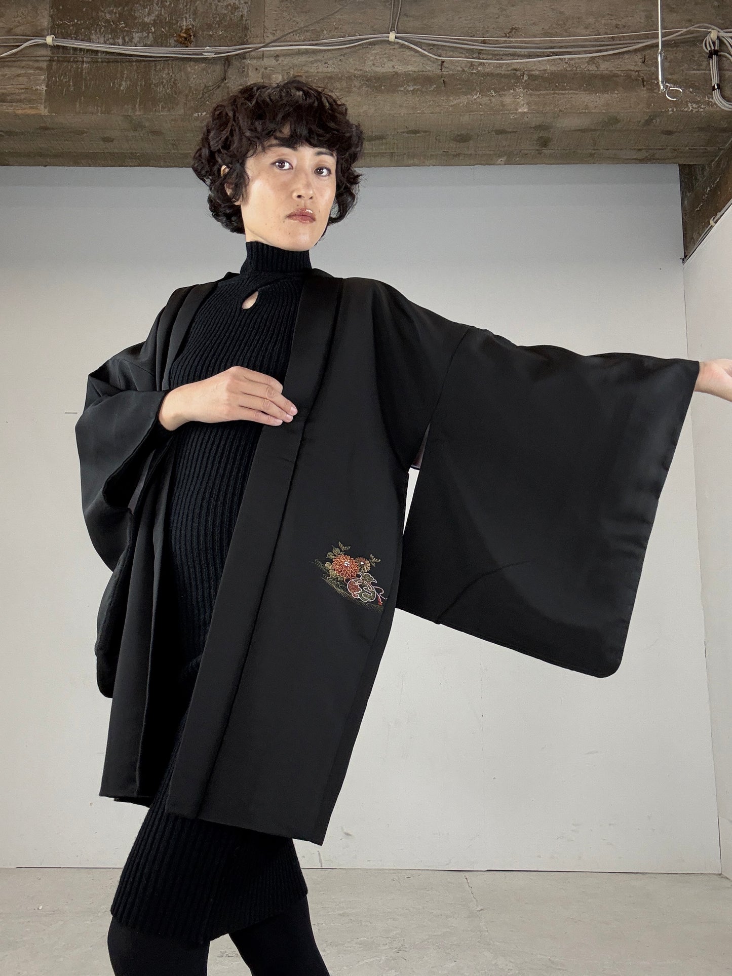 VINTAGE BLACK HAORI "kingin"