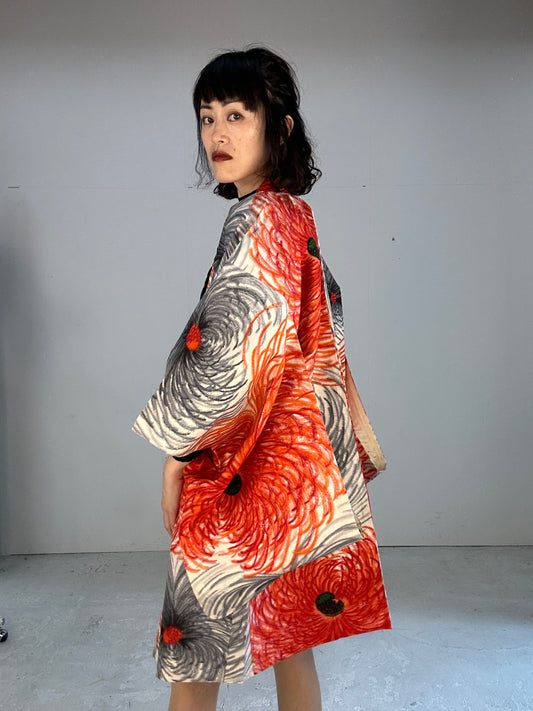 VINTAGE KAWAII HAORI "antique  meisen HANA AKA"