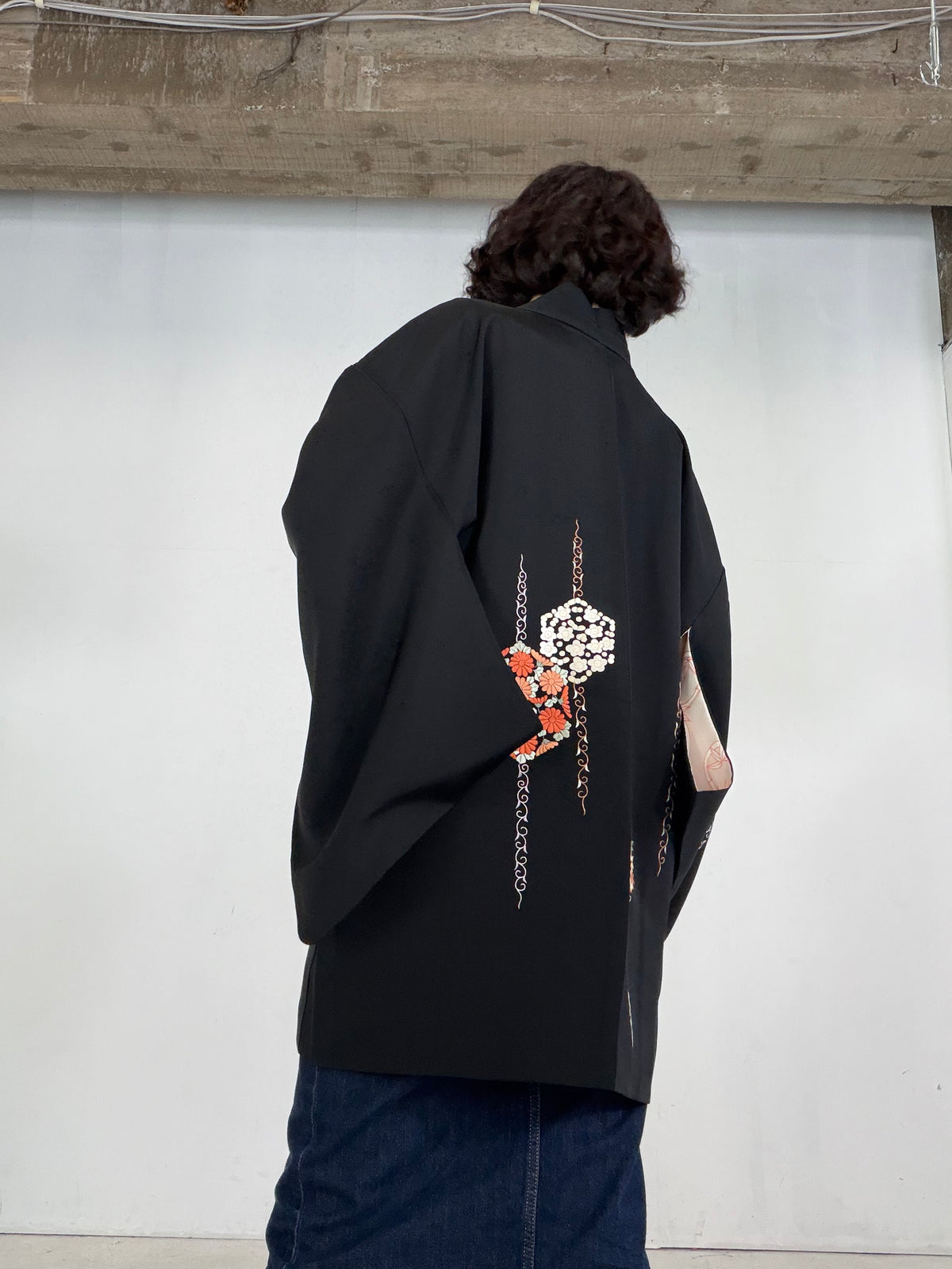 VINTAGE BLACK HAORI  "embroidery, BLK207"