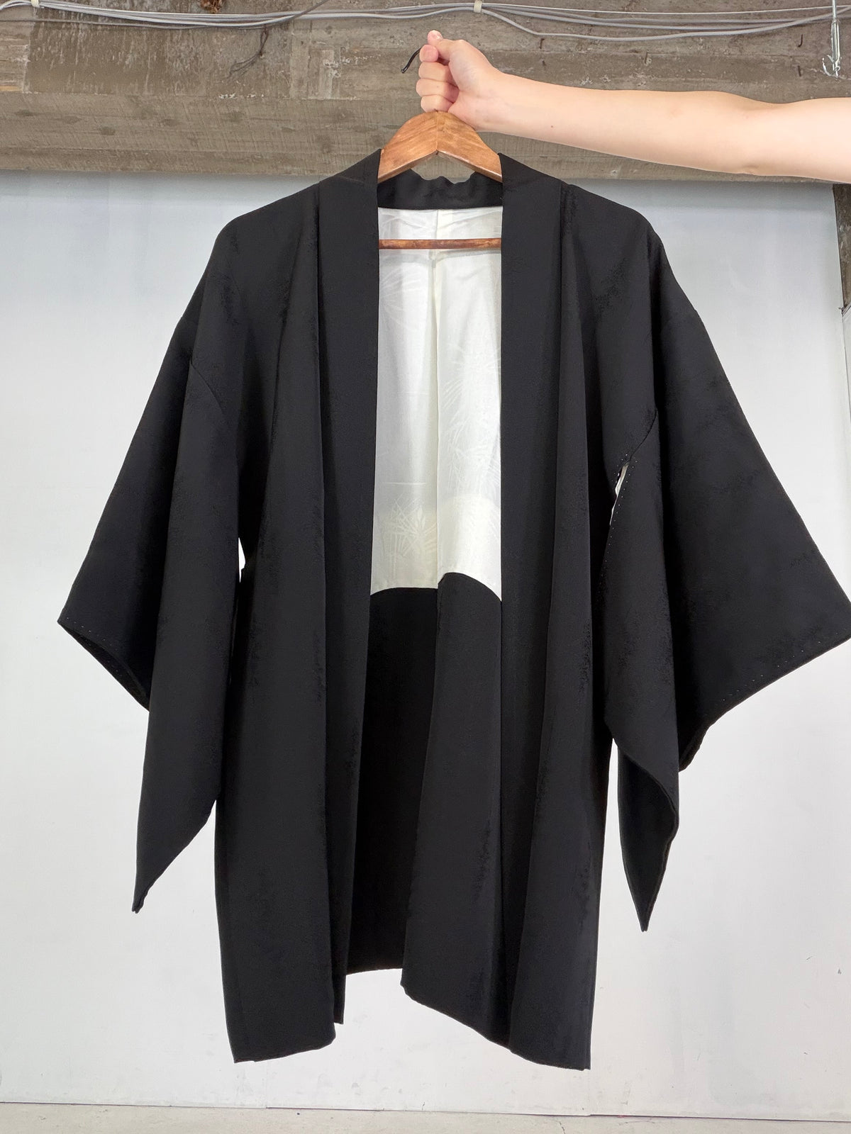 VINTAGE BLACK HAORI  " Wood Motif - BLK211"