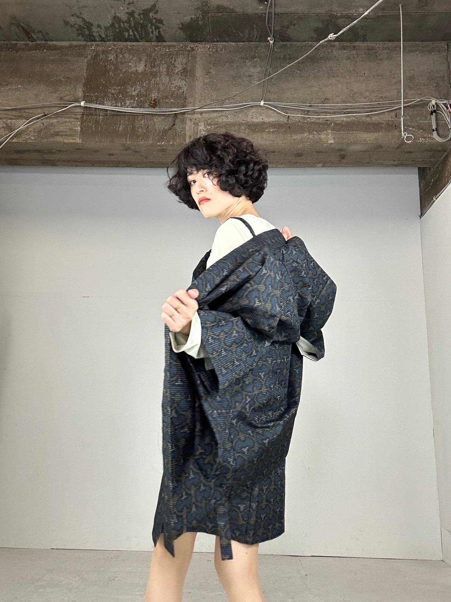 Tsumugi HAORI and KIMONO Skirt, Camisole upcycled from Japanese kimono"rankamon"