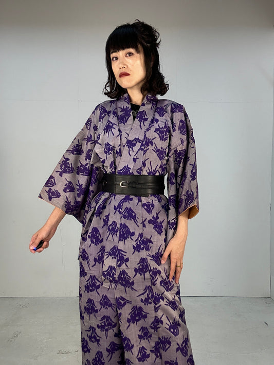 Antique Small size KIMONO "meisen murasaki"