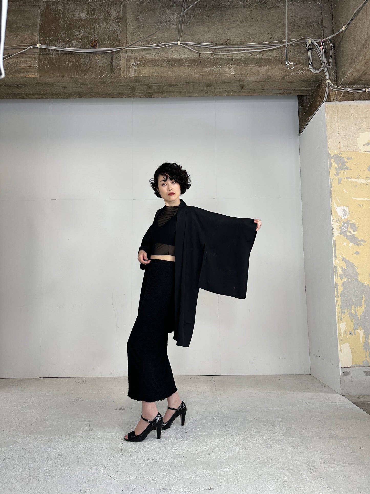 VINTAGE BLACK HAORI SHEER “shikinokusabana”