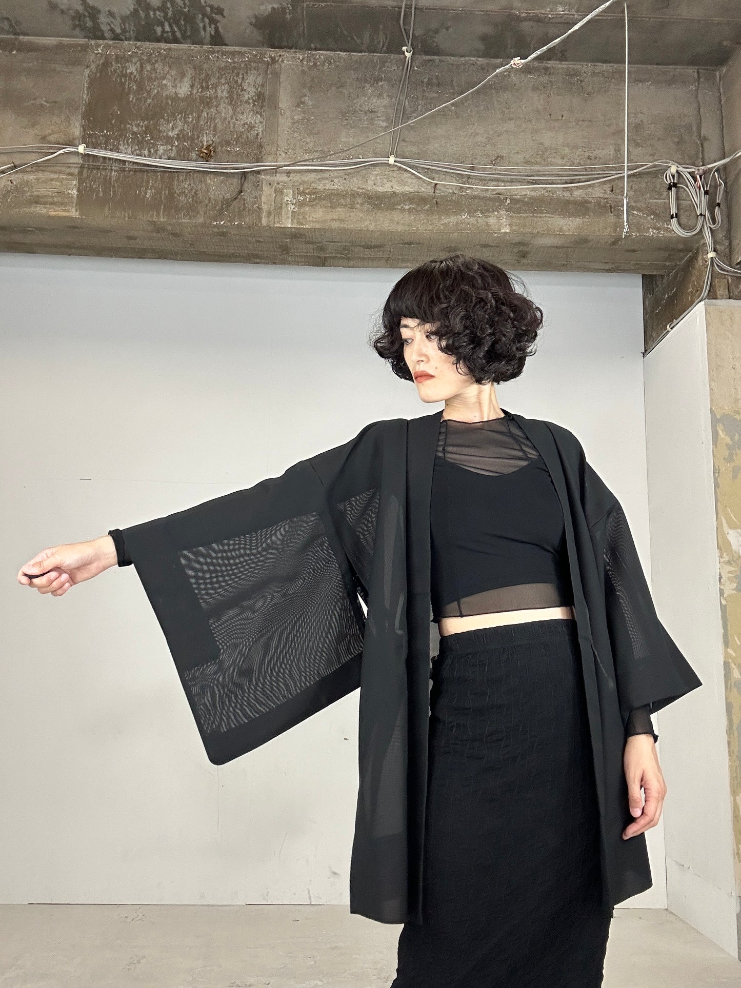 VINTAGE BLACK HAORI SHEER “aka 002 konoha"