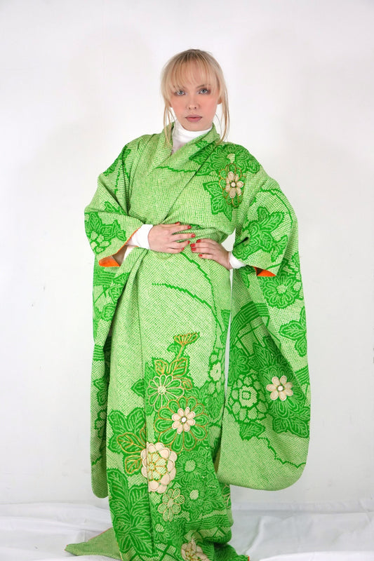 Redefining the Vintage Furisode Collection "shibori, green FRI021"