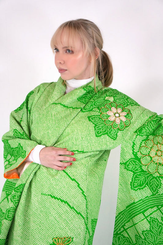 Redefining the Vintage Furisode Collection "shibori, green FRI021"