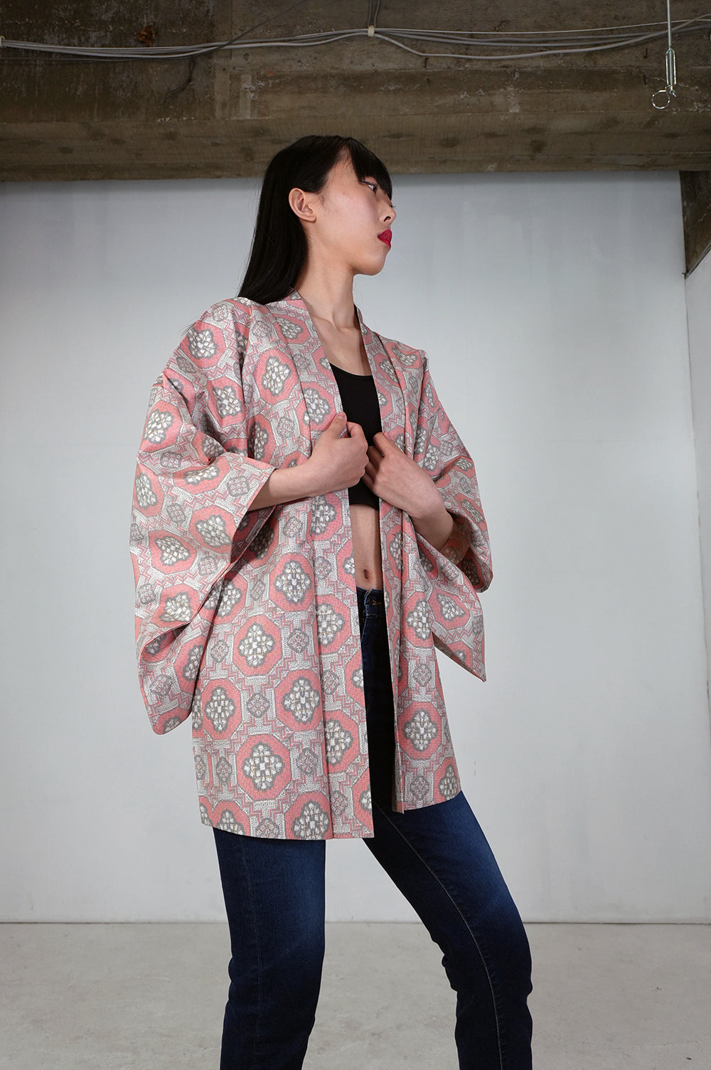 VINTAGE KAWAII HAORI "tsumugi, pink, KAW106"