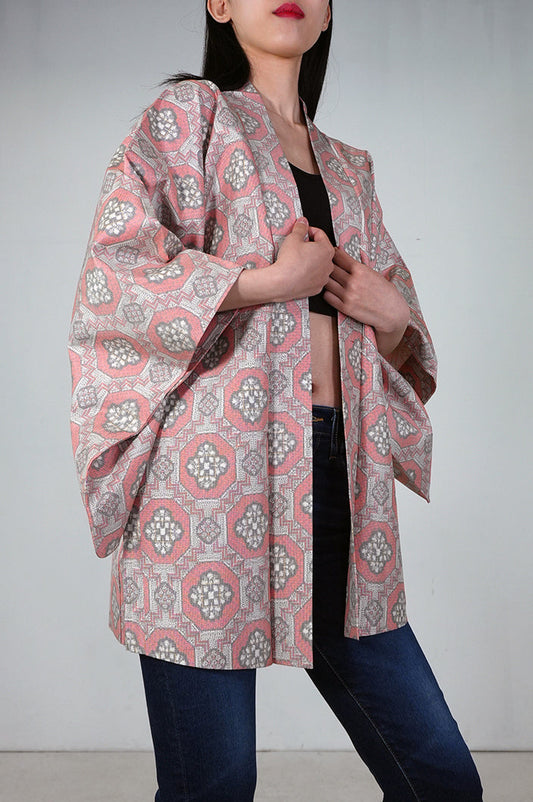 VINTAGE KAWAII HAORI "tsumugi, pink, KAW106"