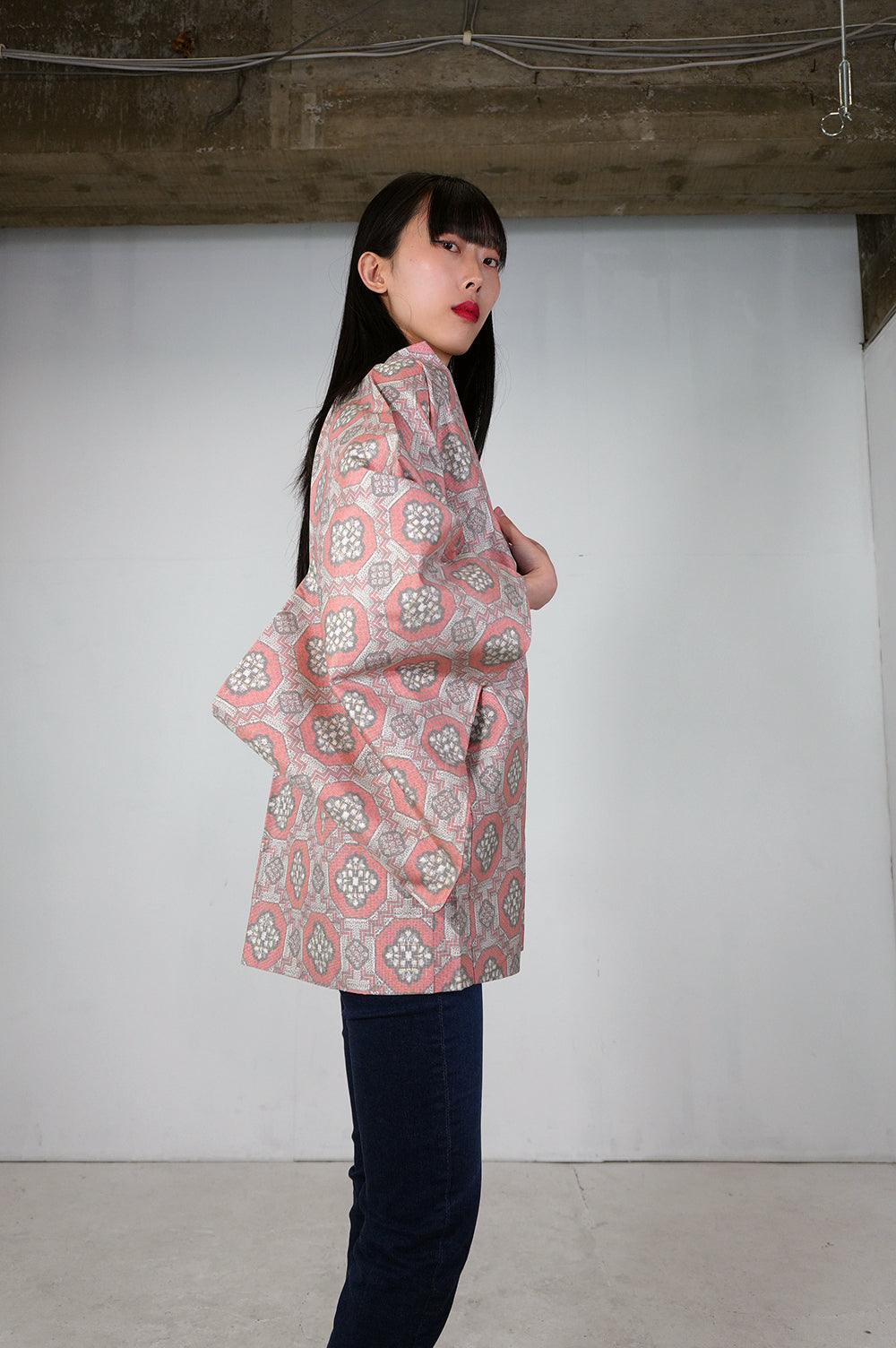 VINTAGE KAWAII HAORI "tsumugi, pink, KAW106"