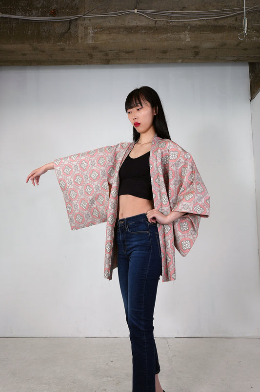VINTAGE KAWAII HAORI "tsumugi, pink, KAW106"