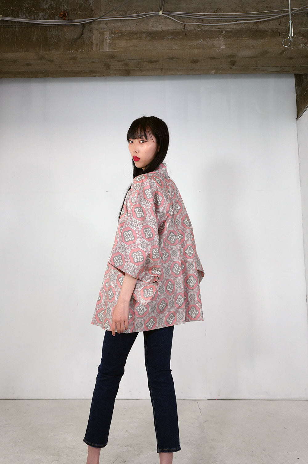 VINTAGE KAWAII HAORI "tsumugi, pink, KAW106"