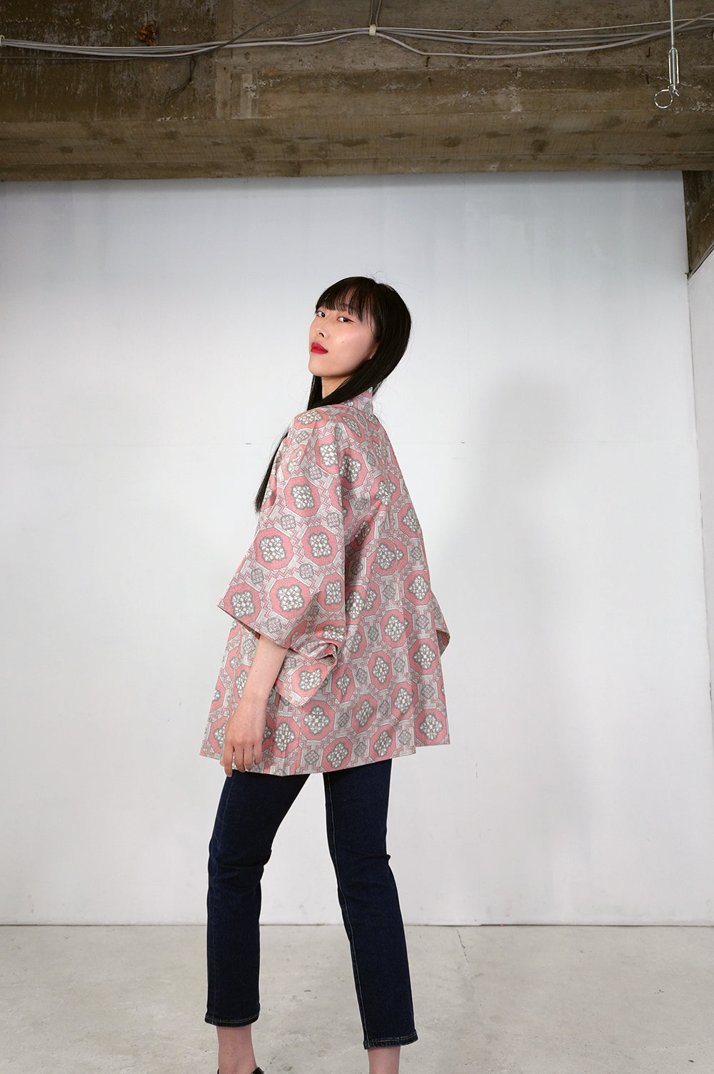 VINTAGE KAWAII HAORI "tsumugi, pink, KAW106"