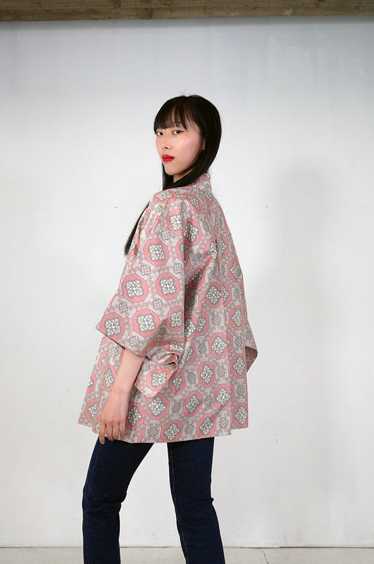 VINTAGE KAWAII HAORI "tsumugi, pink, KAW106"