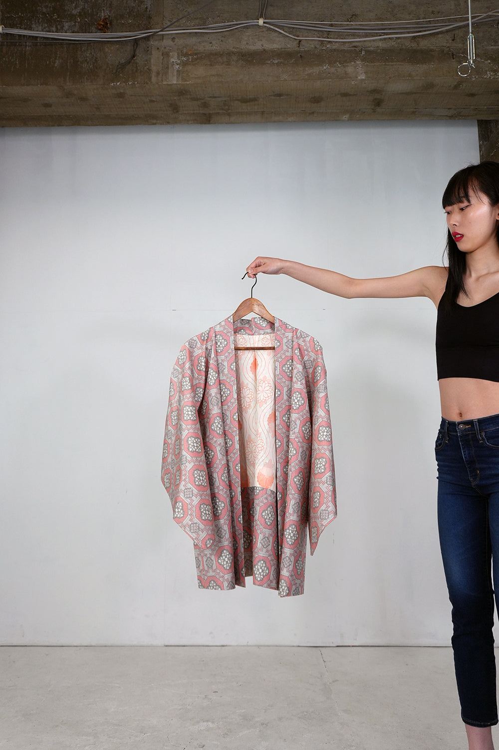 VINTAGE KAWAII HAORI "tsumugi, pink, KAW106"