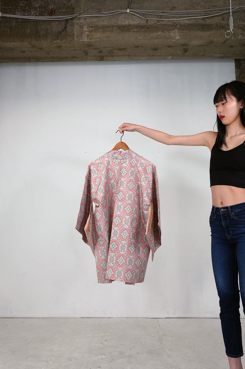 VINTAGE KAWAII HAORI "tsumugi, pink, KAW106"