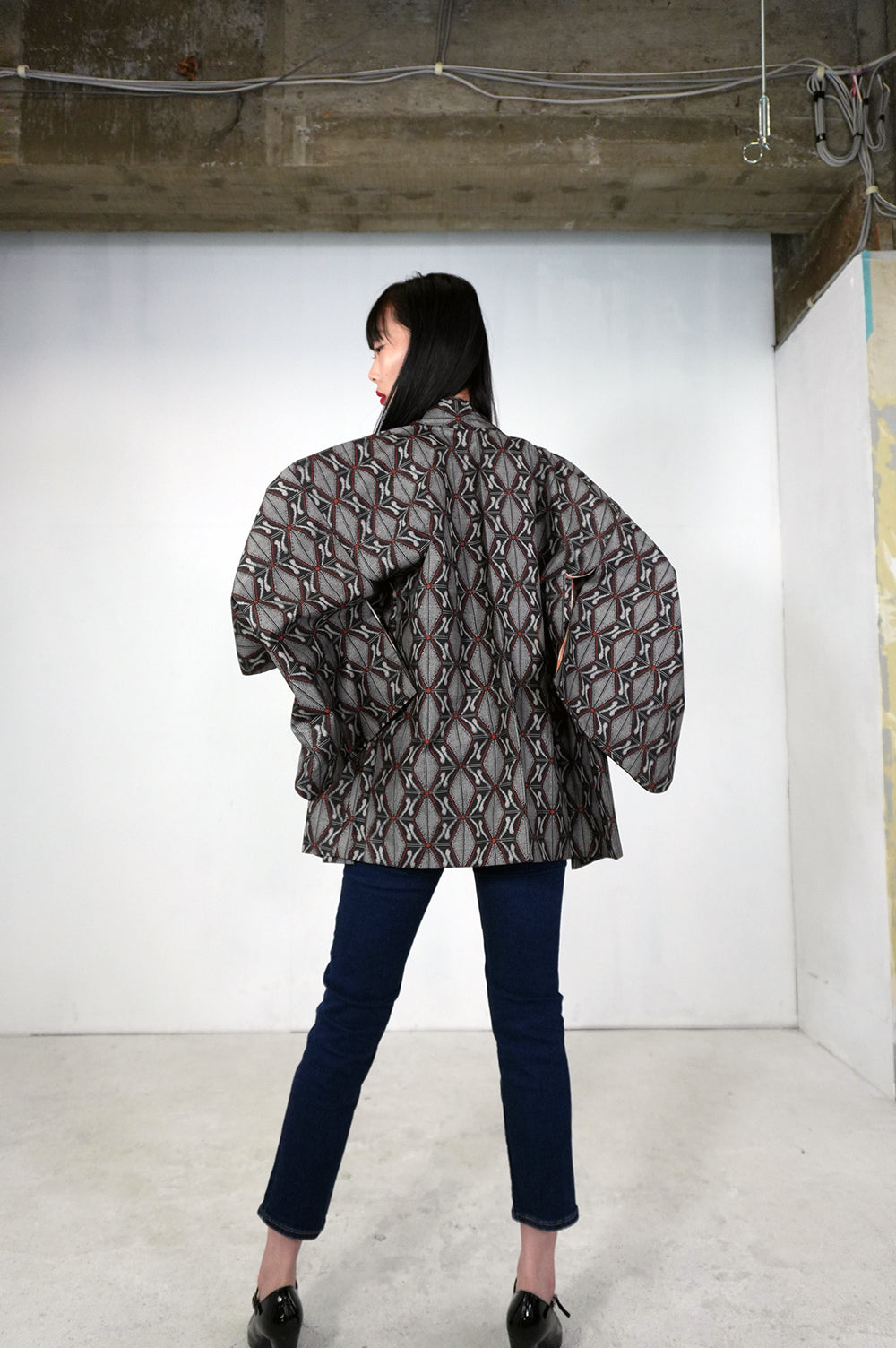 VINTAGE KAWAII HAORI "tsumugi,  murayama oshima, KAW107" shoushi *damage