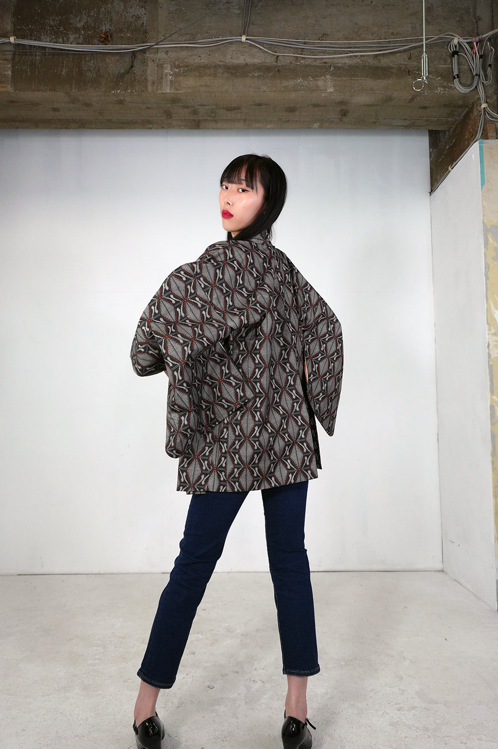 VINTAGE KAWAII HAORI "tsumugi,  murayama oshima, KAW107" shoushi *damage