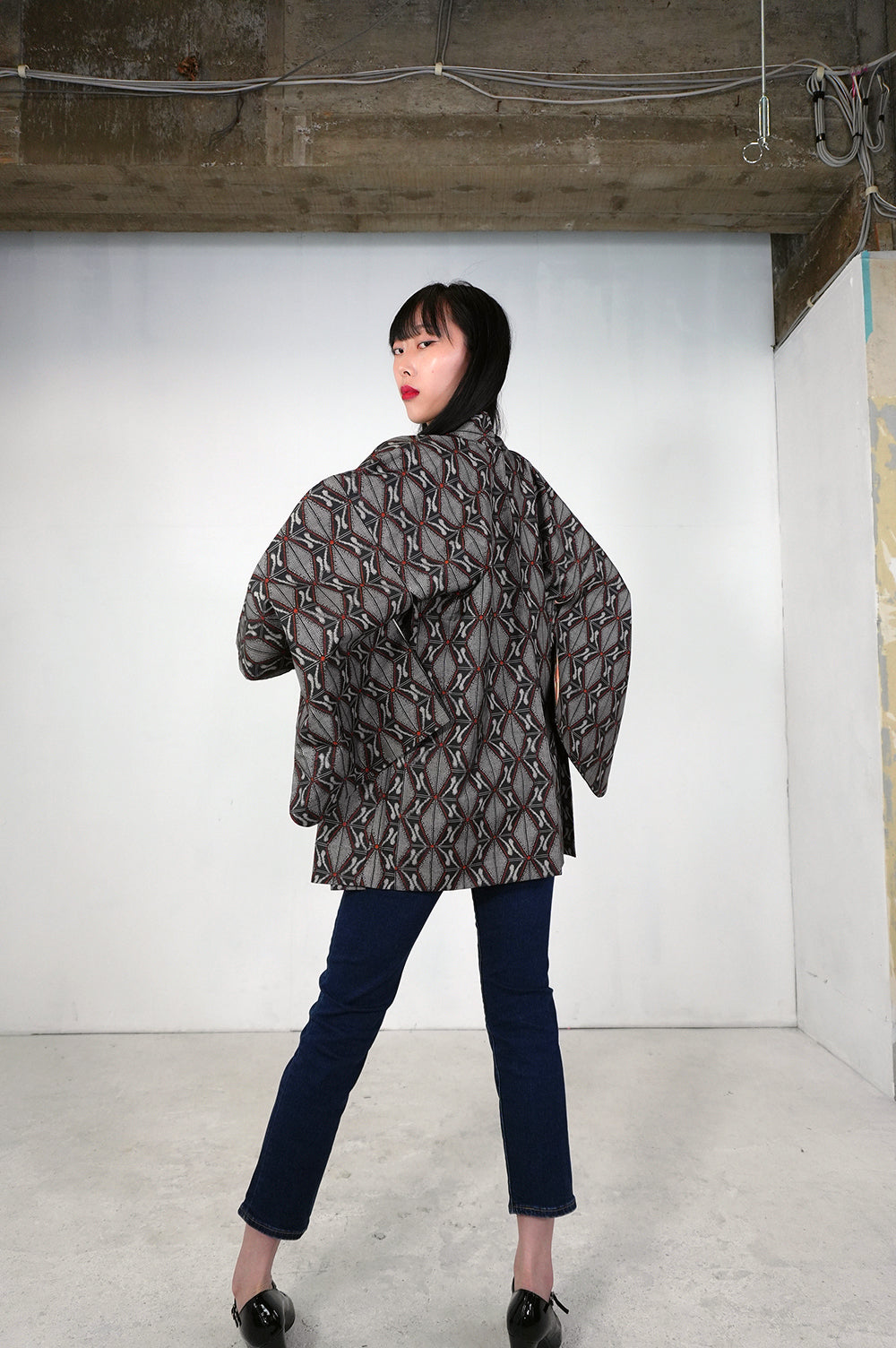 VINTAGE KAWAII HAORI "tsumugi,  murayama oshima, KAW107" shoushi *damage