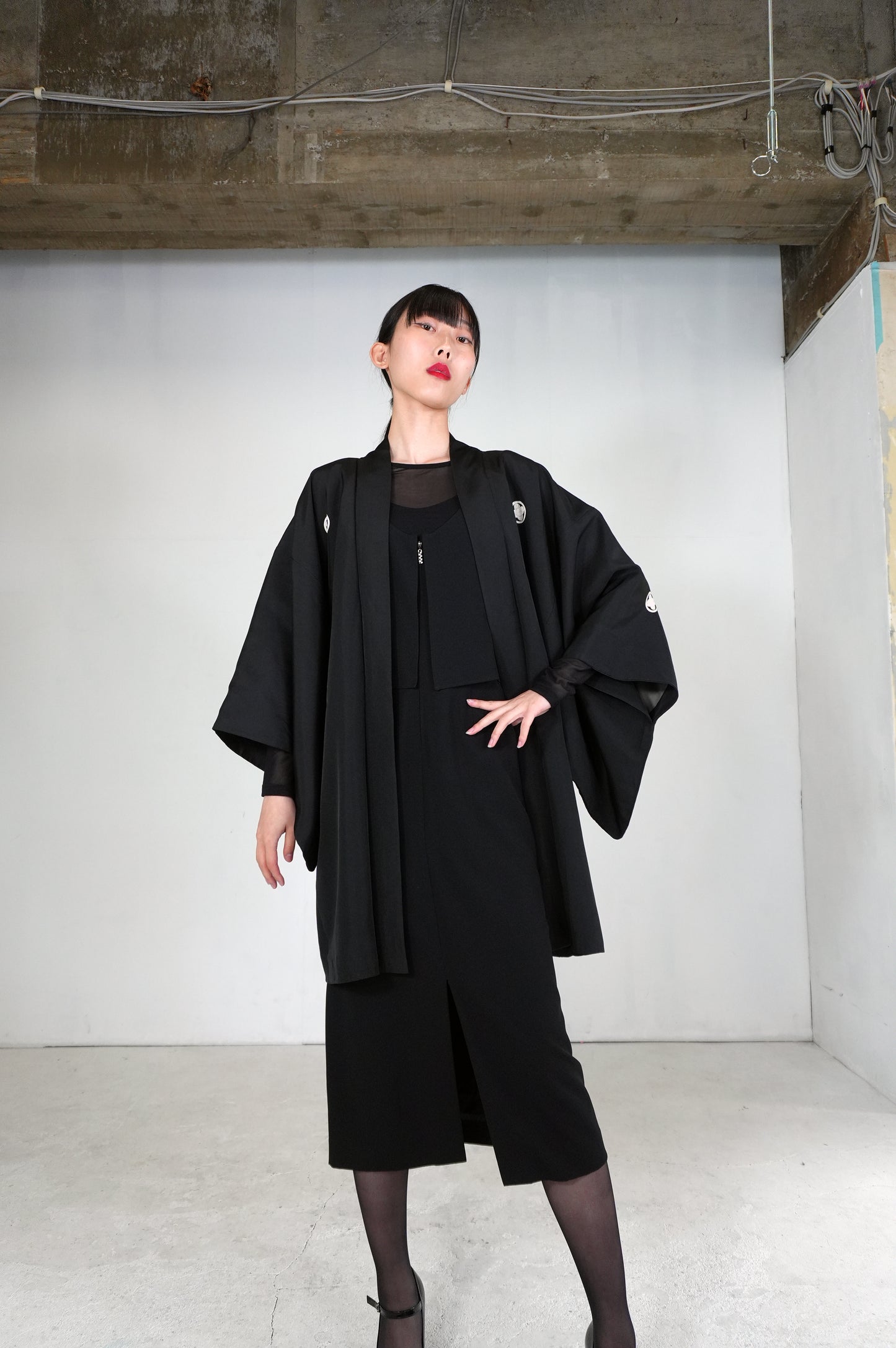 VINTAGE KUROMONTSUKI HAORI "fuji, maruni-chigai-takanoha, KUR113"