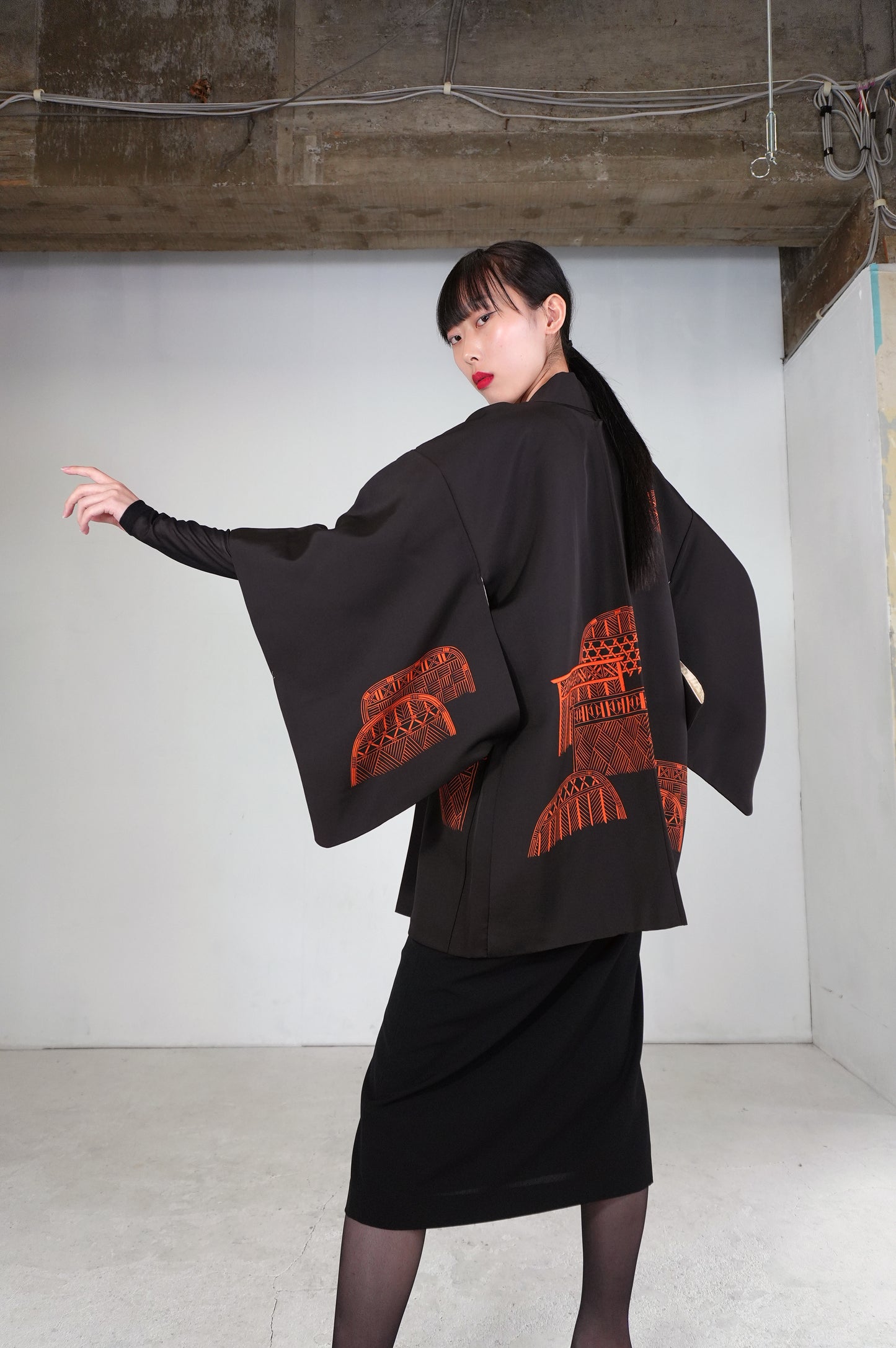 VINTAGE BLACK HAORI  "BLK171"