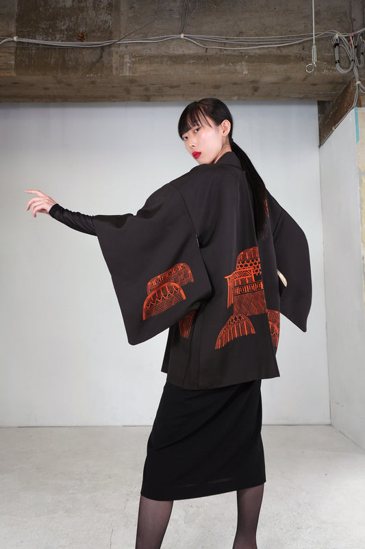 VINTAGE BLACK HAORI  "BLK171"