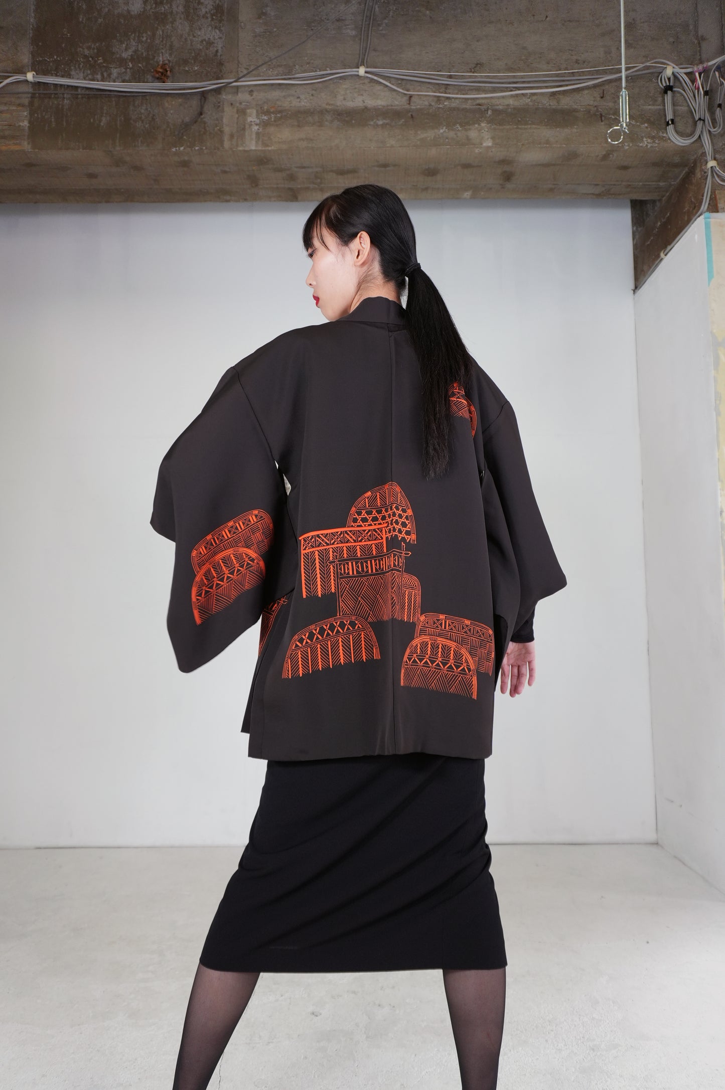 VINTAGE BLACK HAORI  "BLK171"