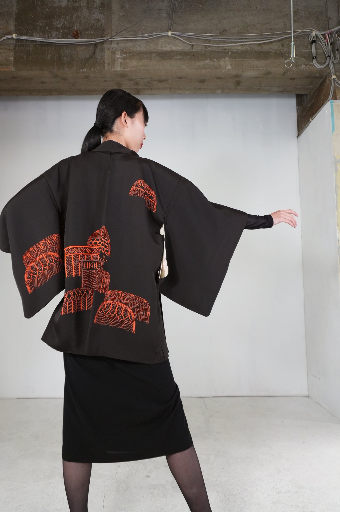 VINTAGE BLACK HAORI  "BLK171"