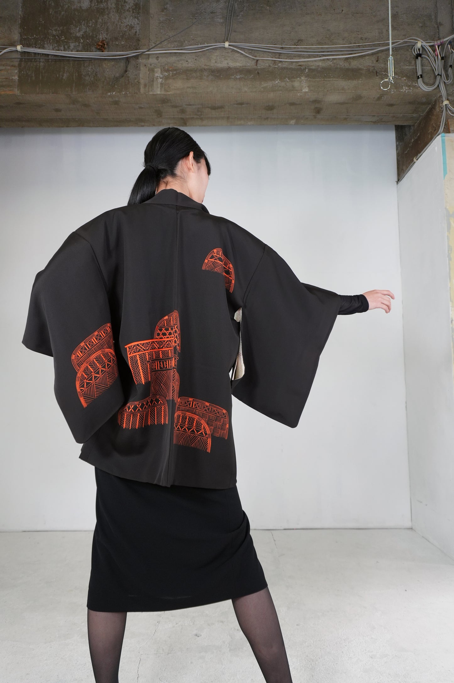 VINTAGE BLACK HAORI  "BLK171"