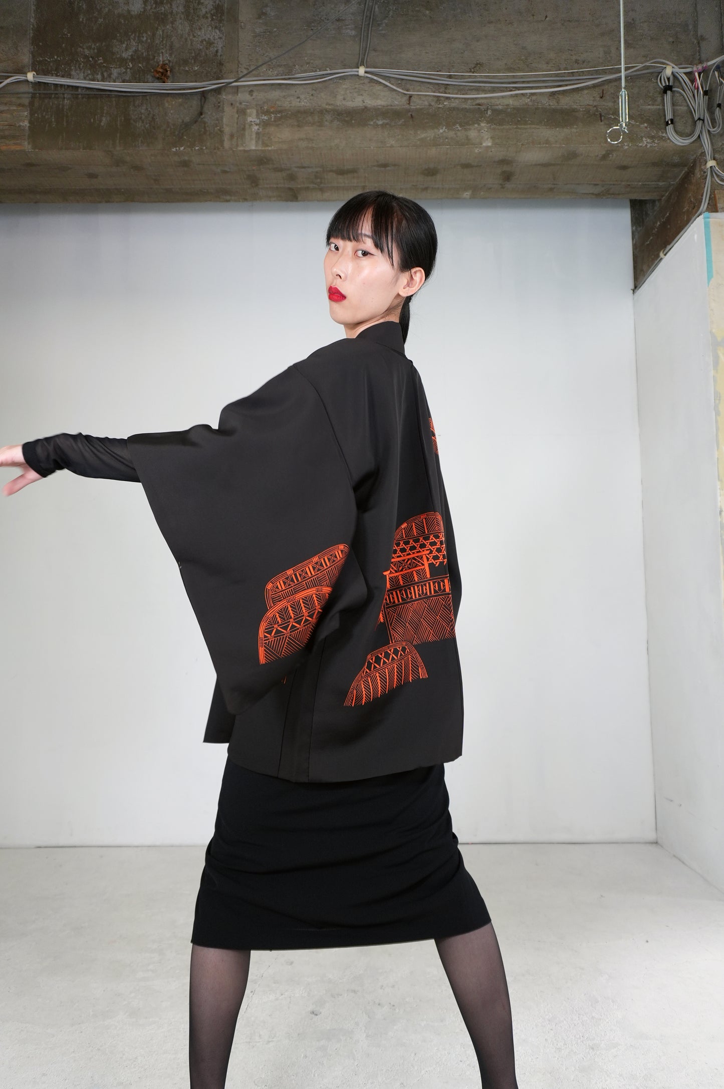 VINTAGE BLACK HAORI  "BLK171"