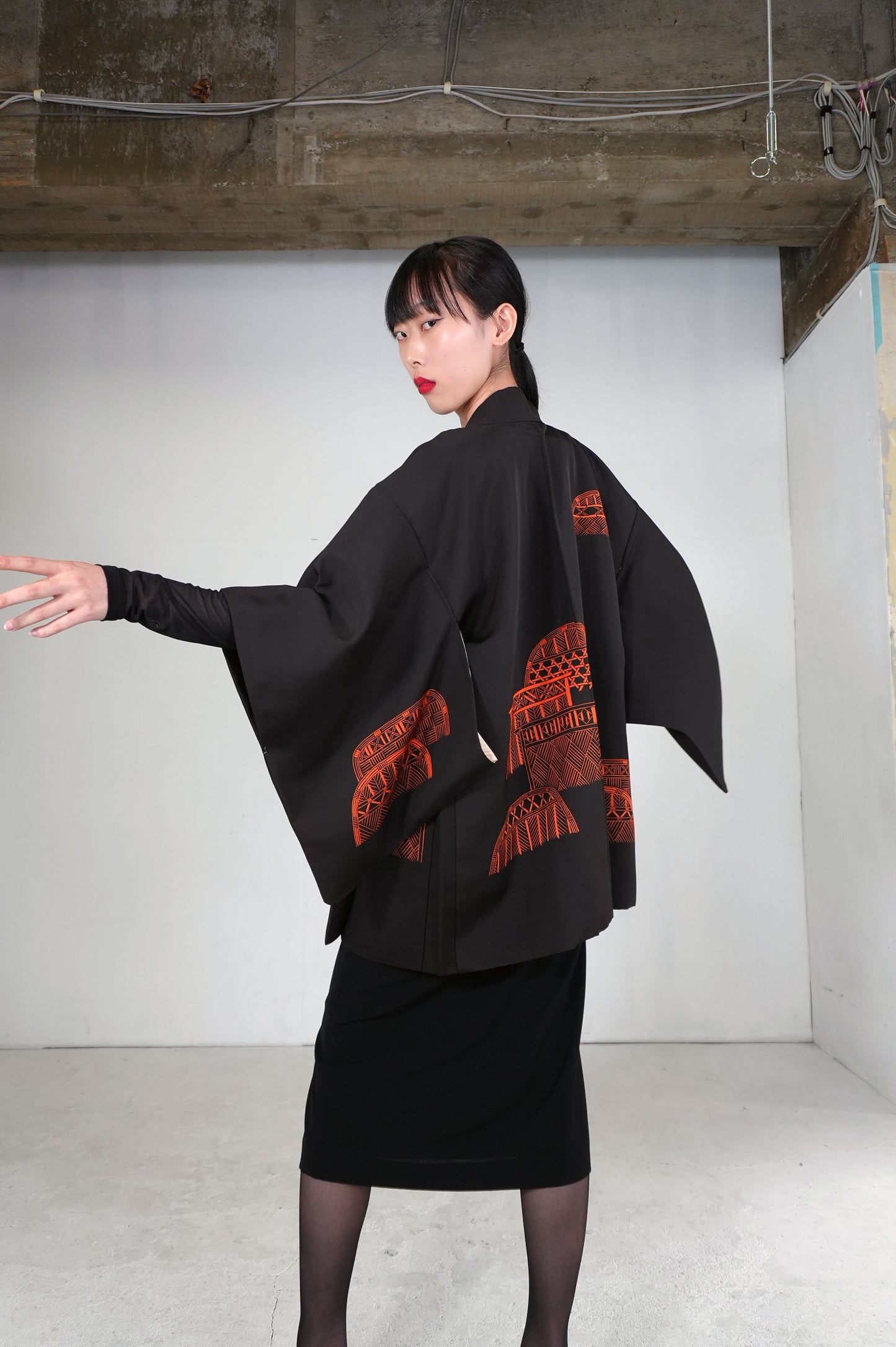 VINTAGE BLACK HAORI  "BLK171"