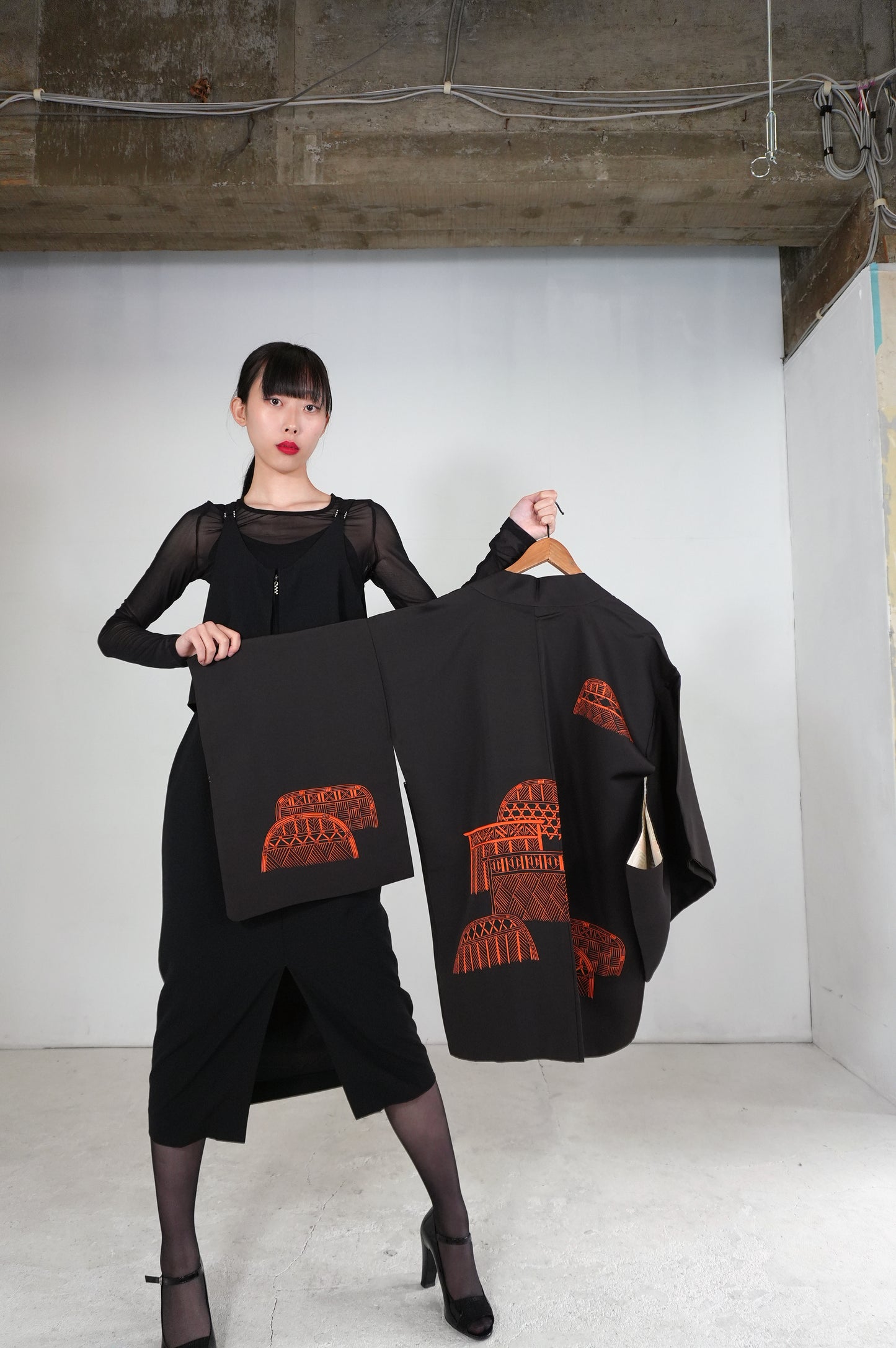 VINTAGE BLACK HAORI  "BLK171"