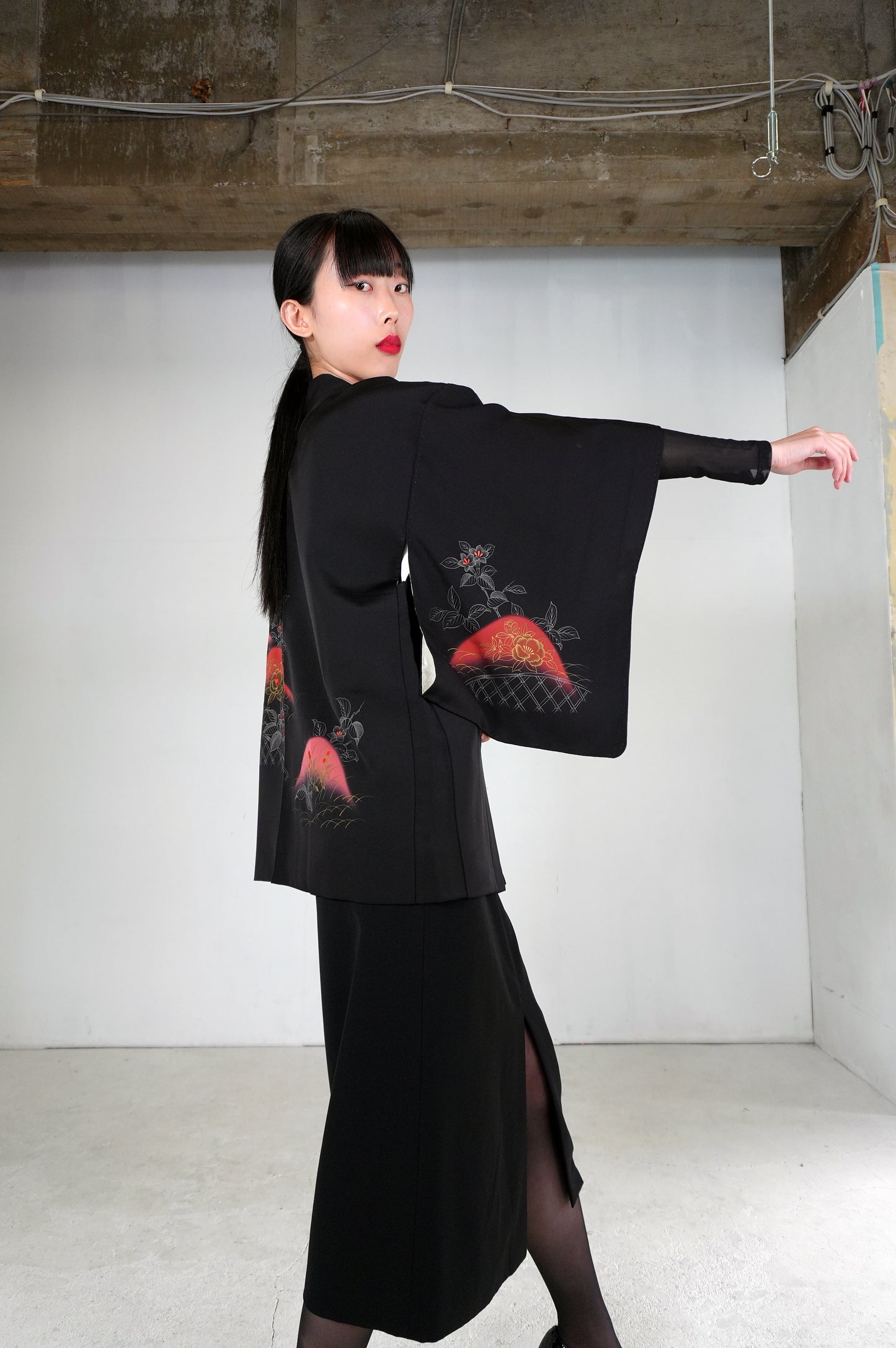 VINTAGE BLACK HAORI  "BLK175"