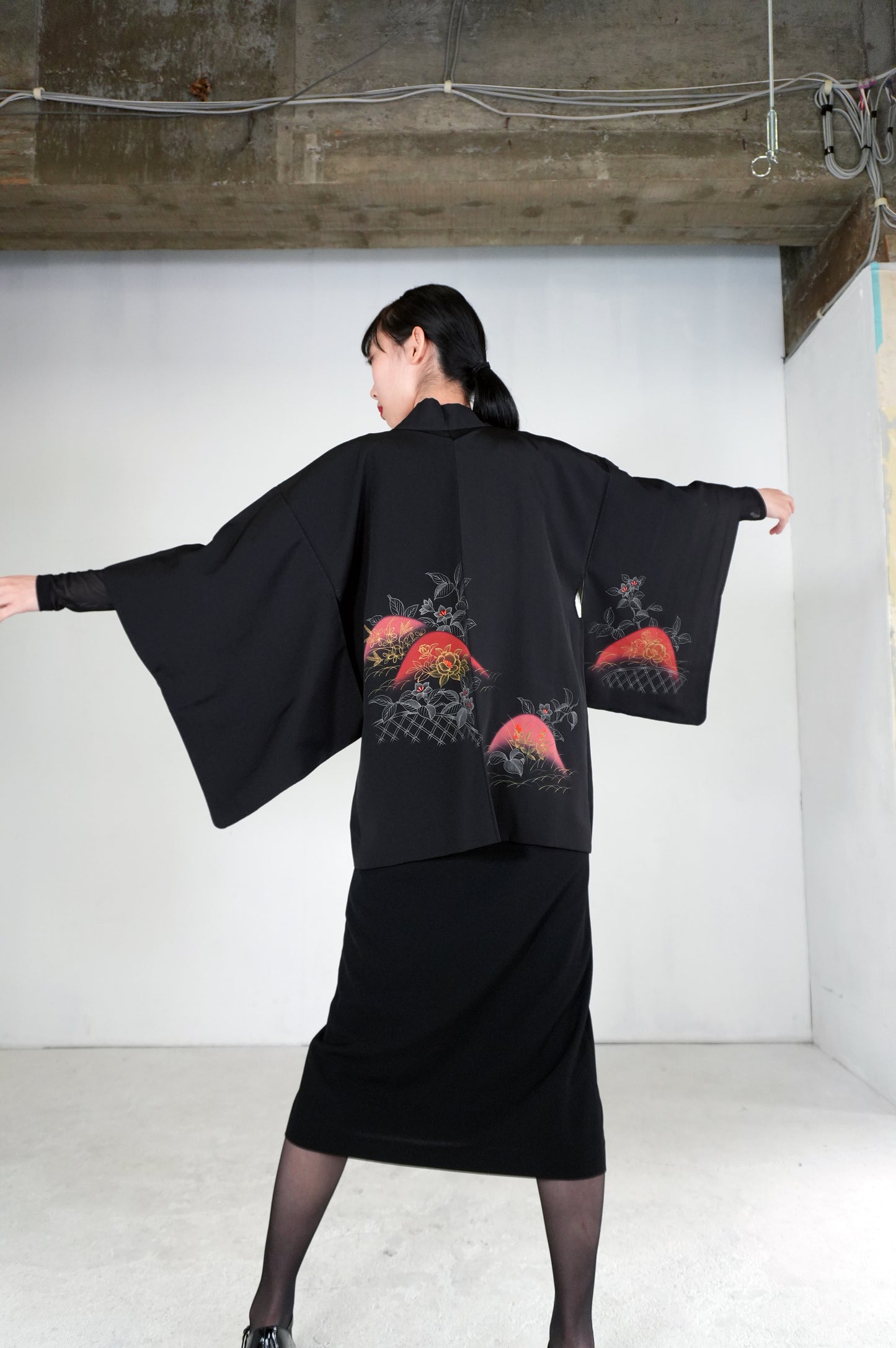 VINTAGE BLACK HAORI  "BLK175"