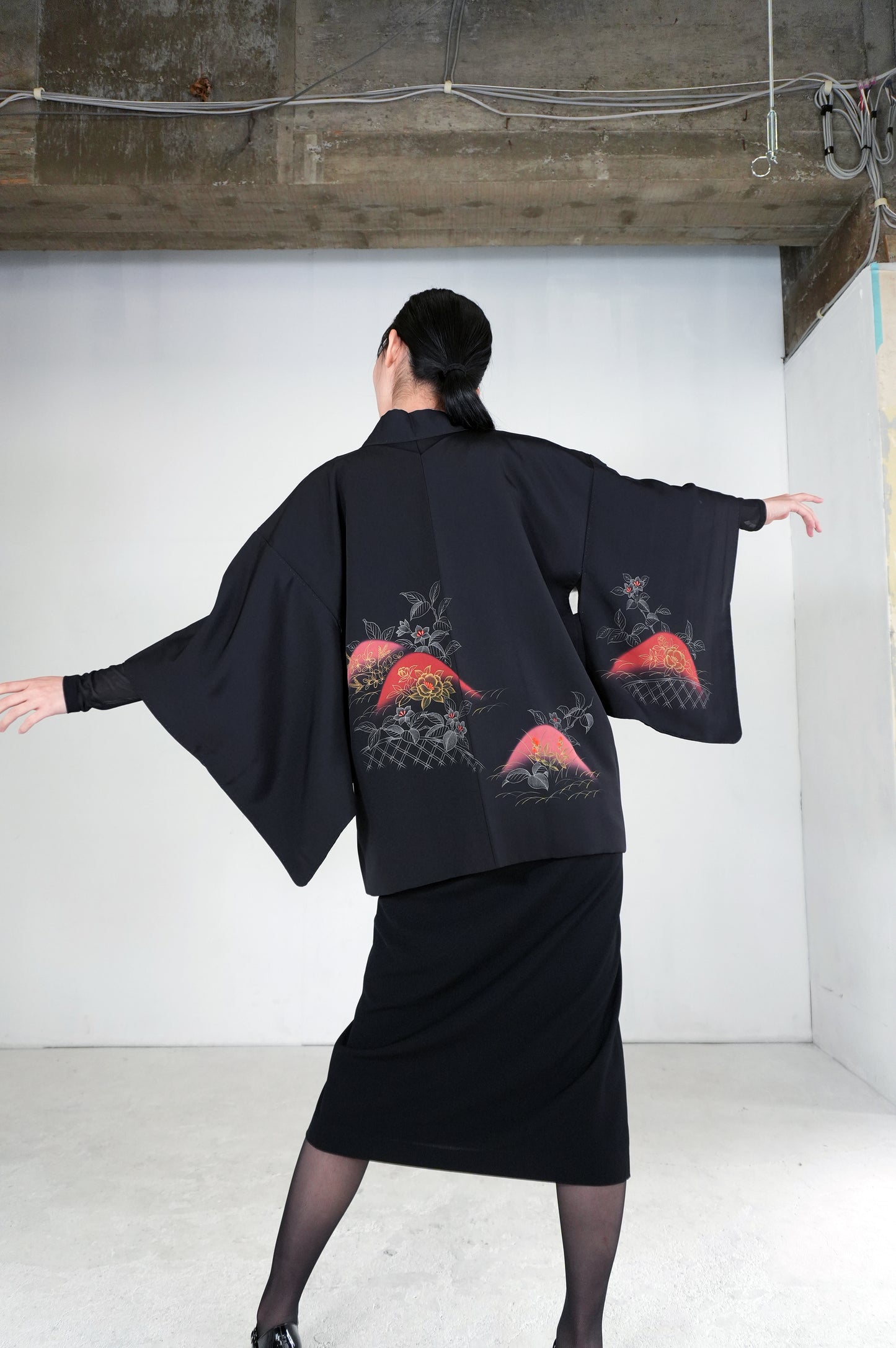VINTAGE BLACK HAORI  "BLK175"