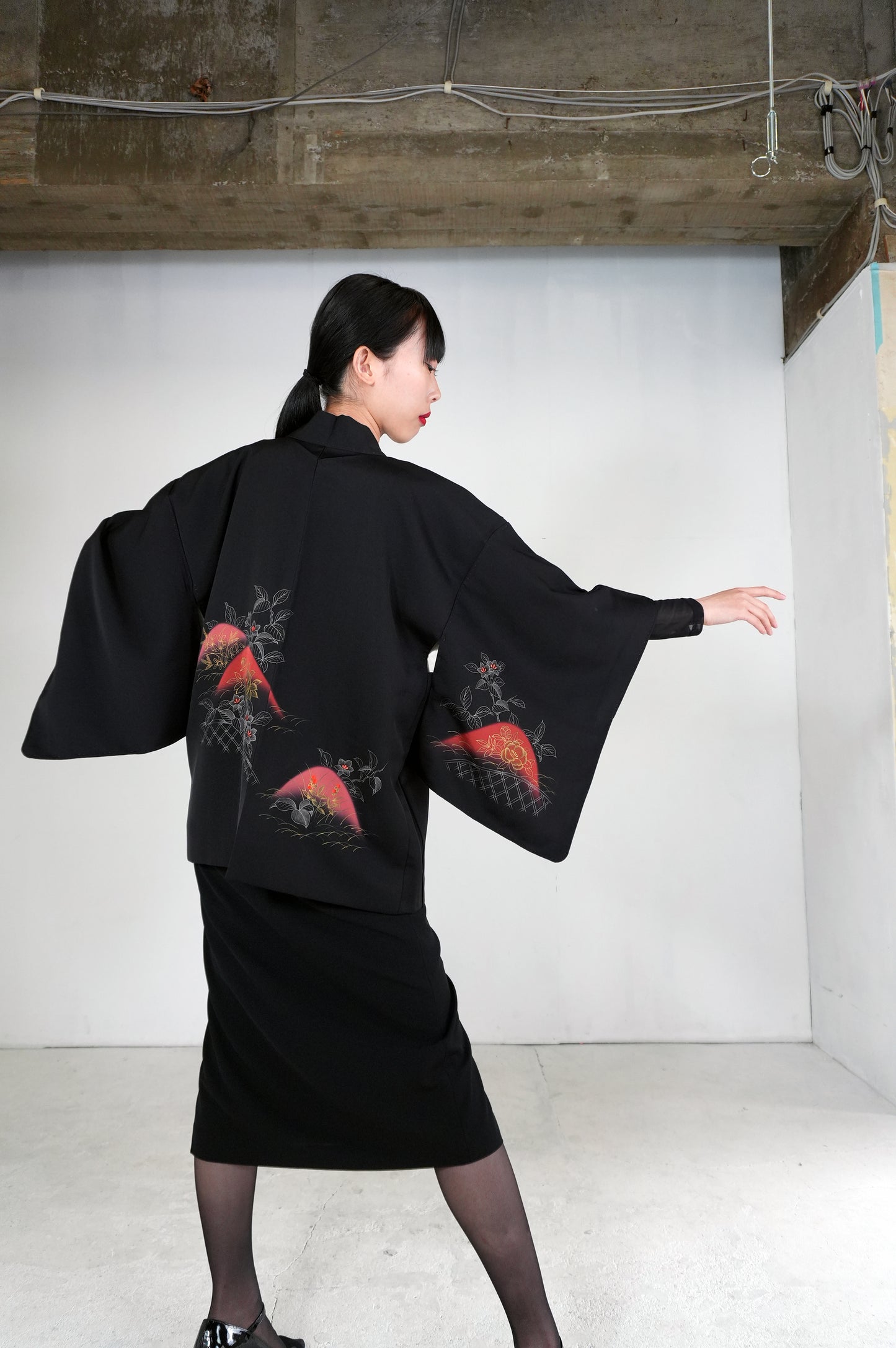 VINTAGE BLACK HAORI  "BLK175"